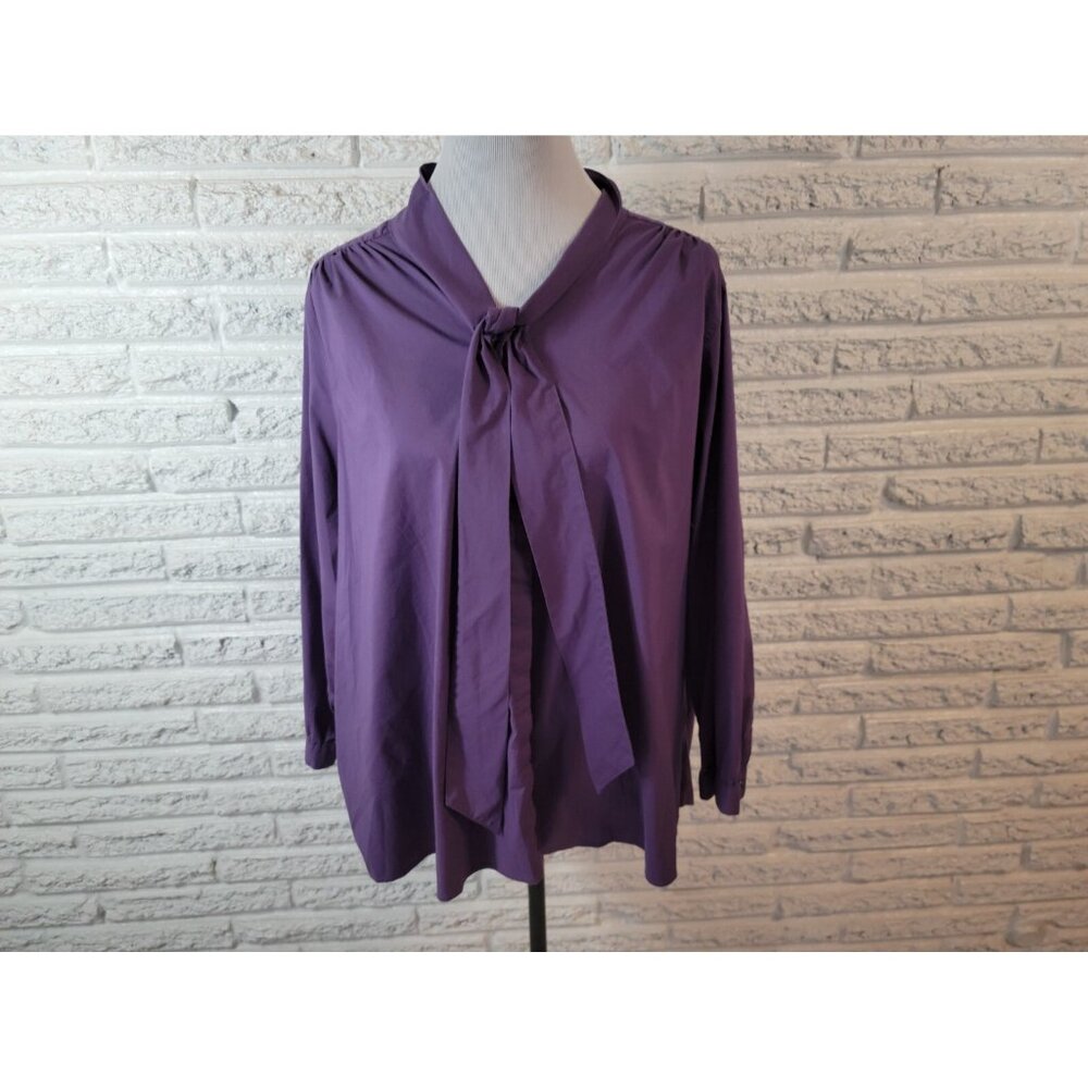 Lands End Womens Shirt 24W Plus 3/4 Sleeve Button Up Tie Purple PUR78E